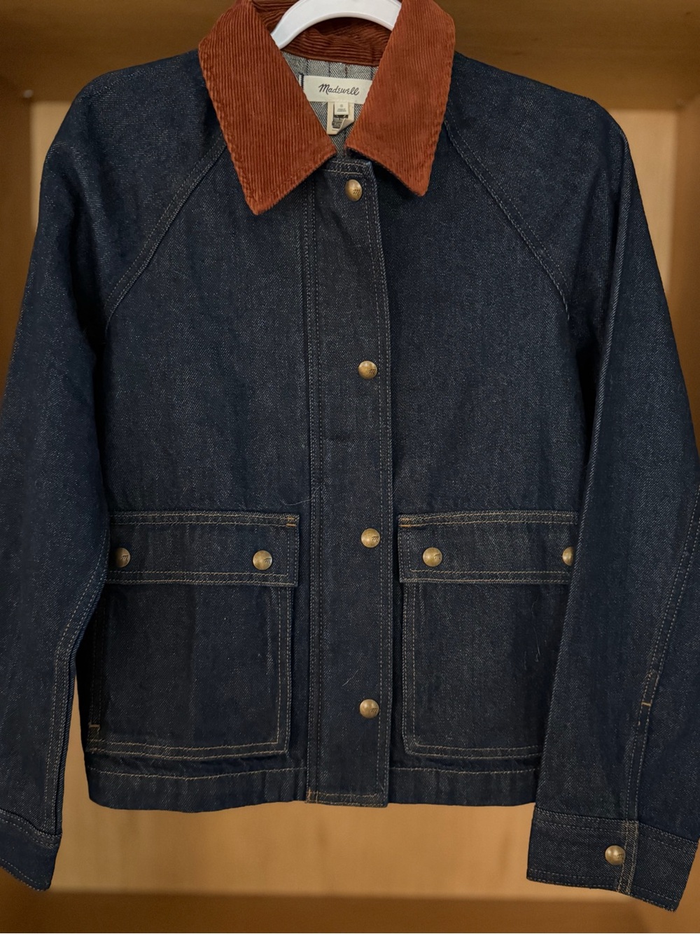Madewell Dark Indigo Denim Jacket with Brown Corduroy Collar